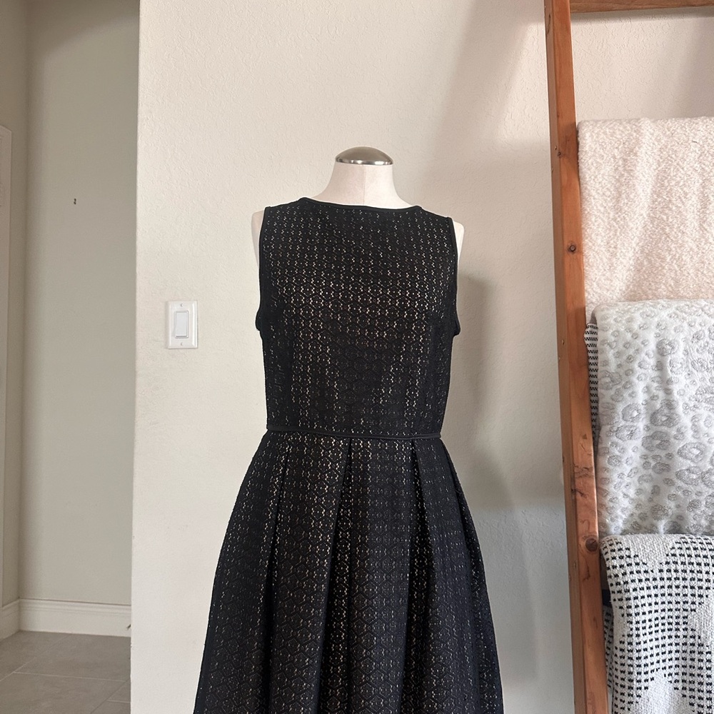 Black Pleated A-Line Midi Dress